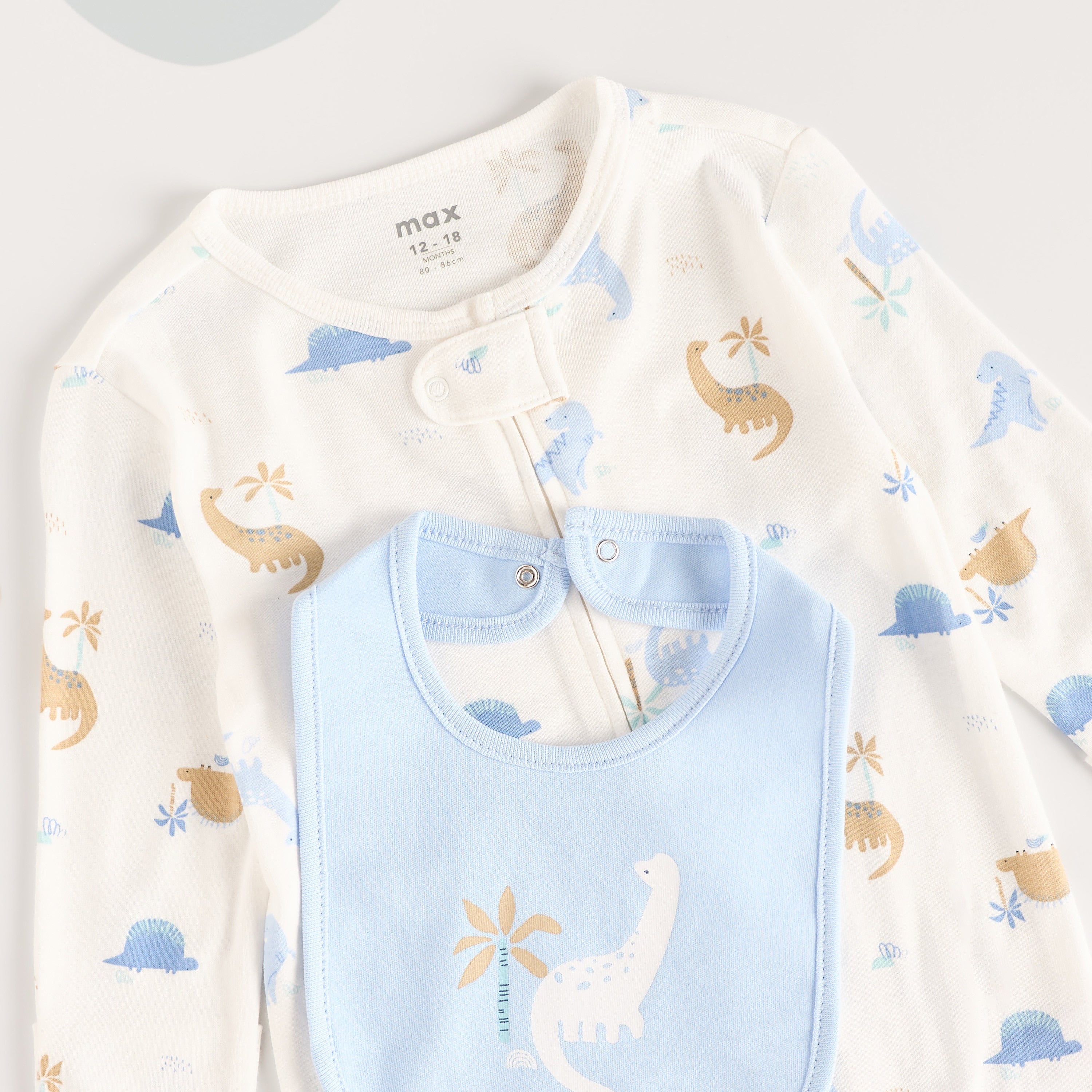All-Over Dinosaur Print Sleepsuit with Bib