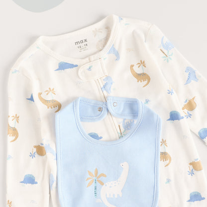 All-Over Dinosaur Print Sleepsuit with Bib