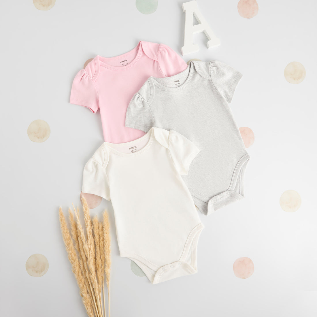 Pack of 3 - Plain Cotton Bodysuit - Multicolour / 12-18 mths