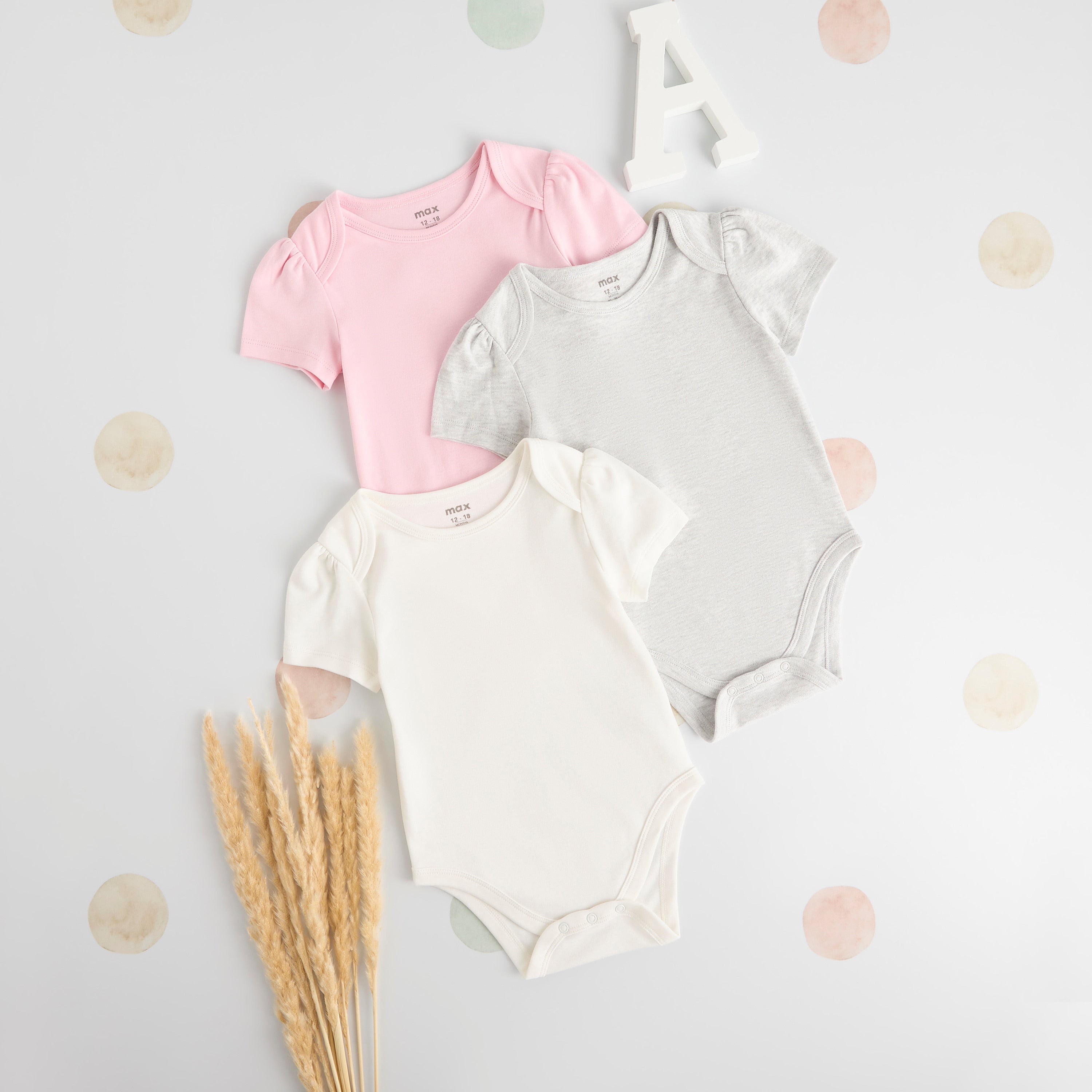 Pack of 3 - Plain Cotton Bodysuit - Multicolour / 12-18 mths
