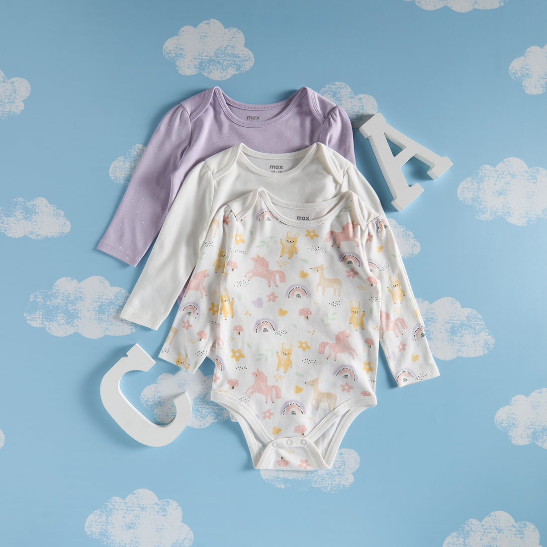 Pack of 3 - Assorted Bodysuit with Button Closure - Multicolour / 12-18 mths