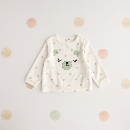 All-Over Polka Dot Print Velour Pyjama Set