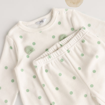 All-Over Polka Dot Print Velour Pyjama Set
