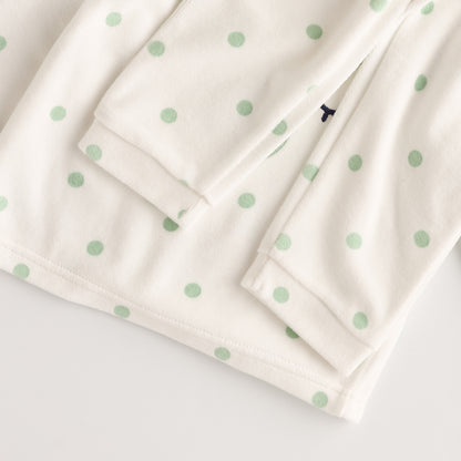 All-Over Polka Dot Print Velour Pyjama Set