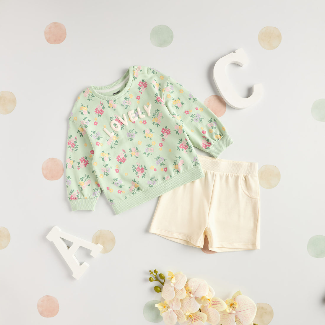 All-Over Floral Print Cotton Sweatshirt and Shorts Set - Cream / 12-18 mths