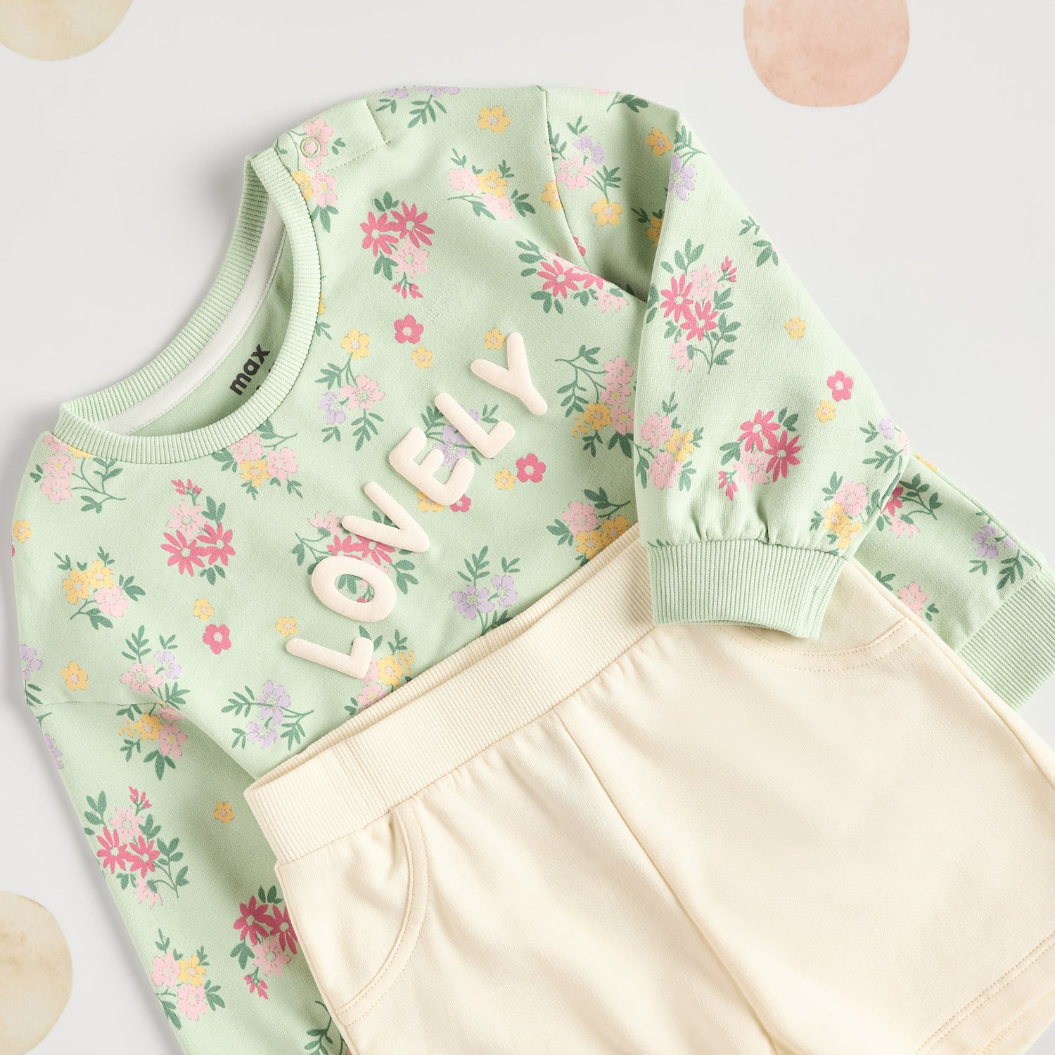 All-Over Floral Print Cotton Sweatshirt and Shorts Set