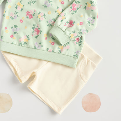All-Over Floral Print Cotton Sweatshirt and Shorts Set