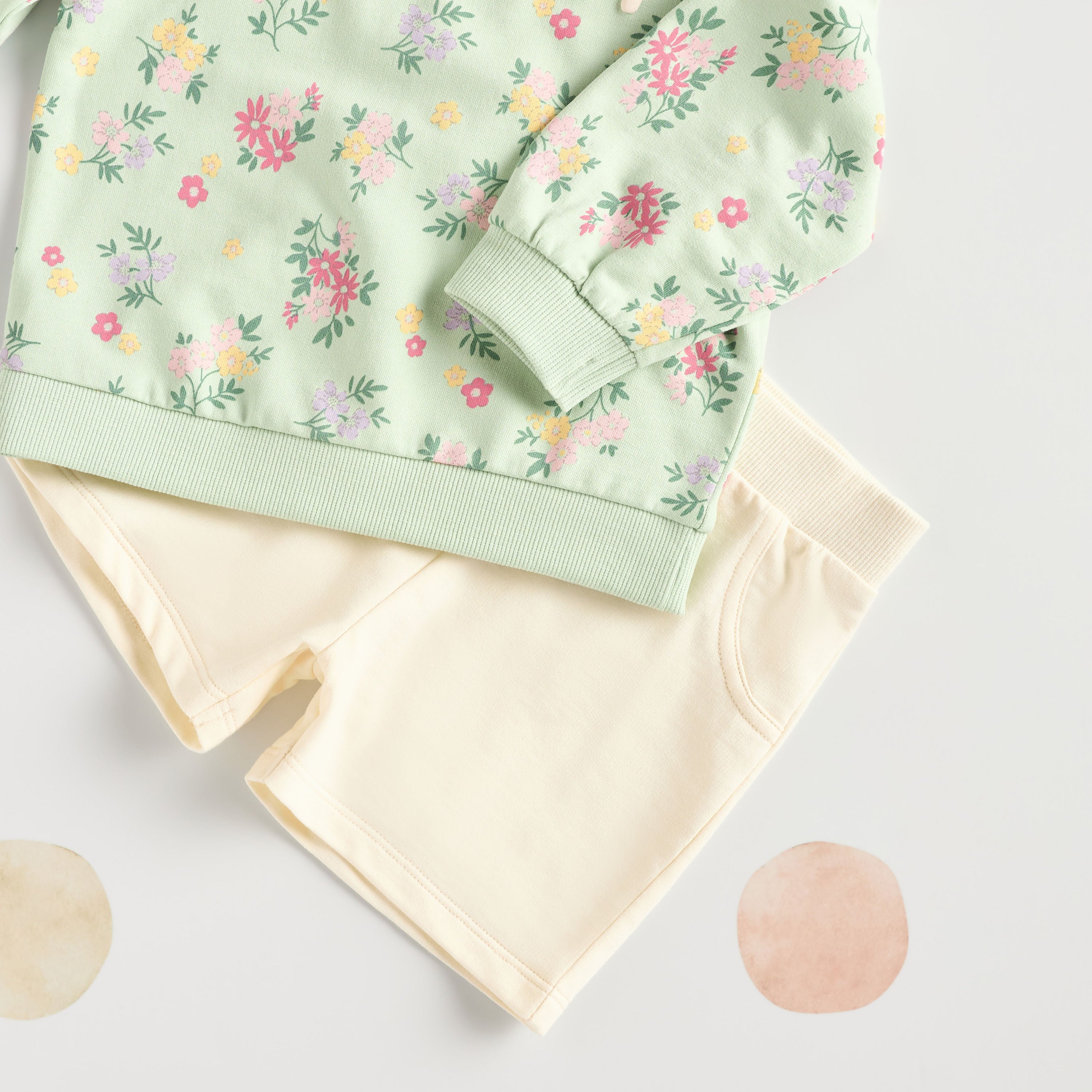 All-Over Floral Print Cotton Sweatshirt and Shorts Set