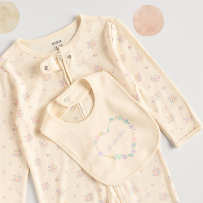 Floral Slogan Print Sleepsuit with Bib