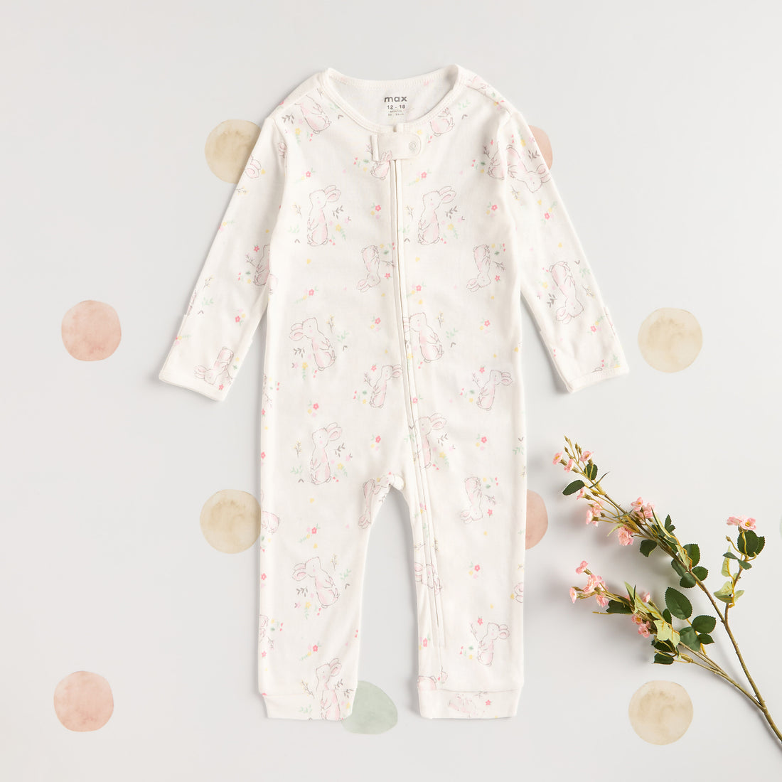 All-Over Bunny Print Sleepsuit with Bib