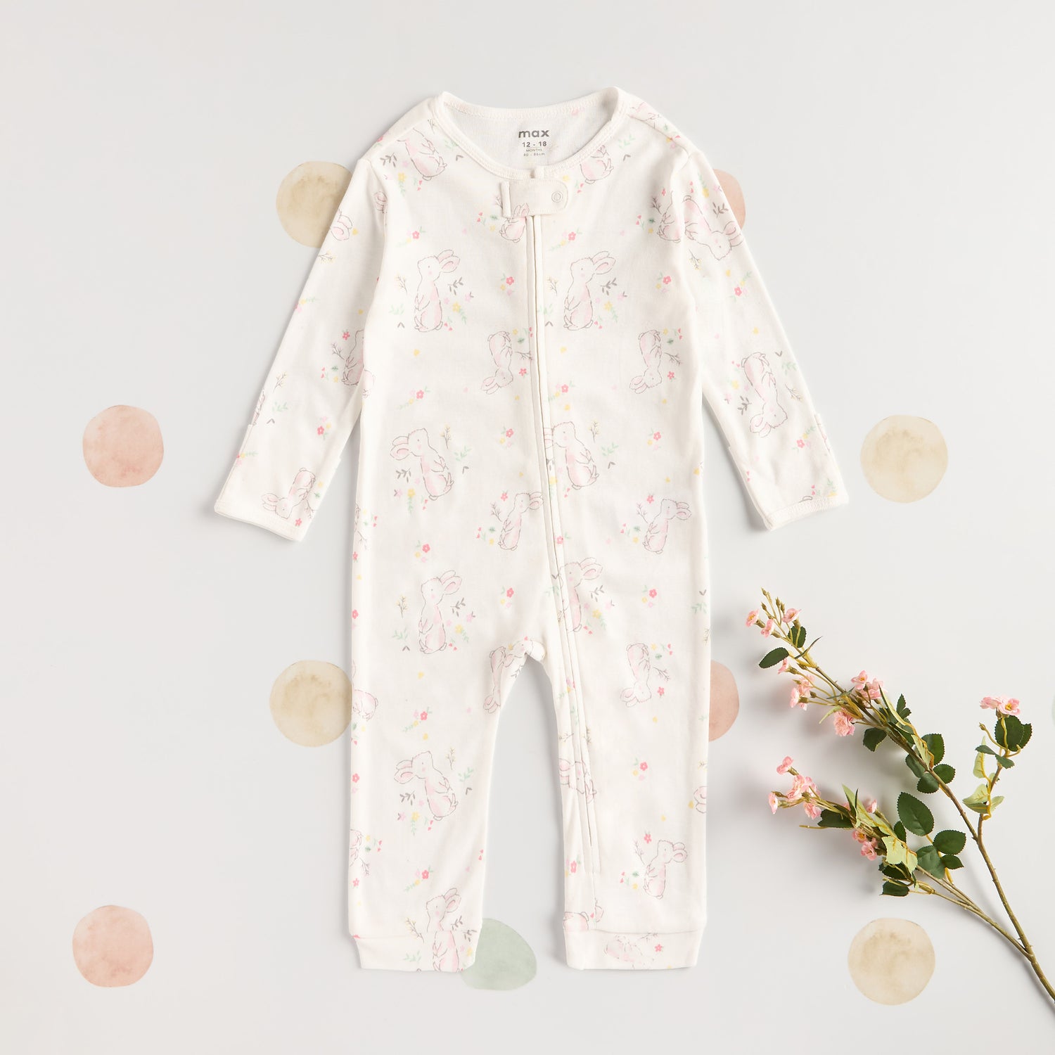 All-Over Bunny Print Sleepsuit with Bib