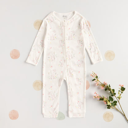 All-Over Bunny Print Sleepsuit with Bib