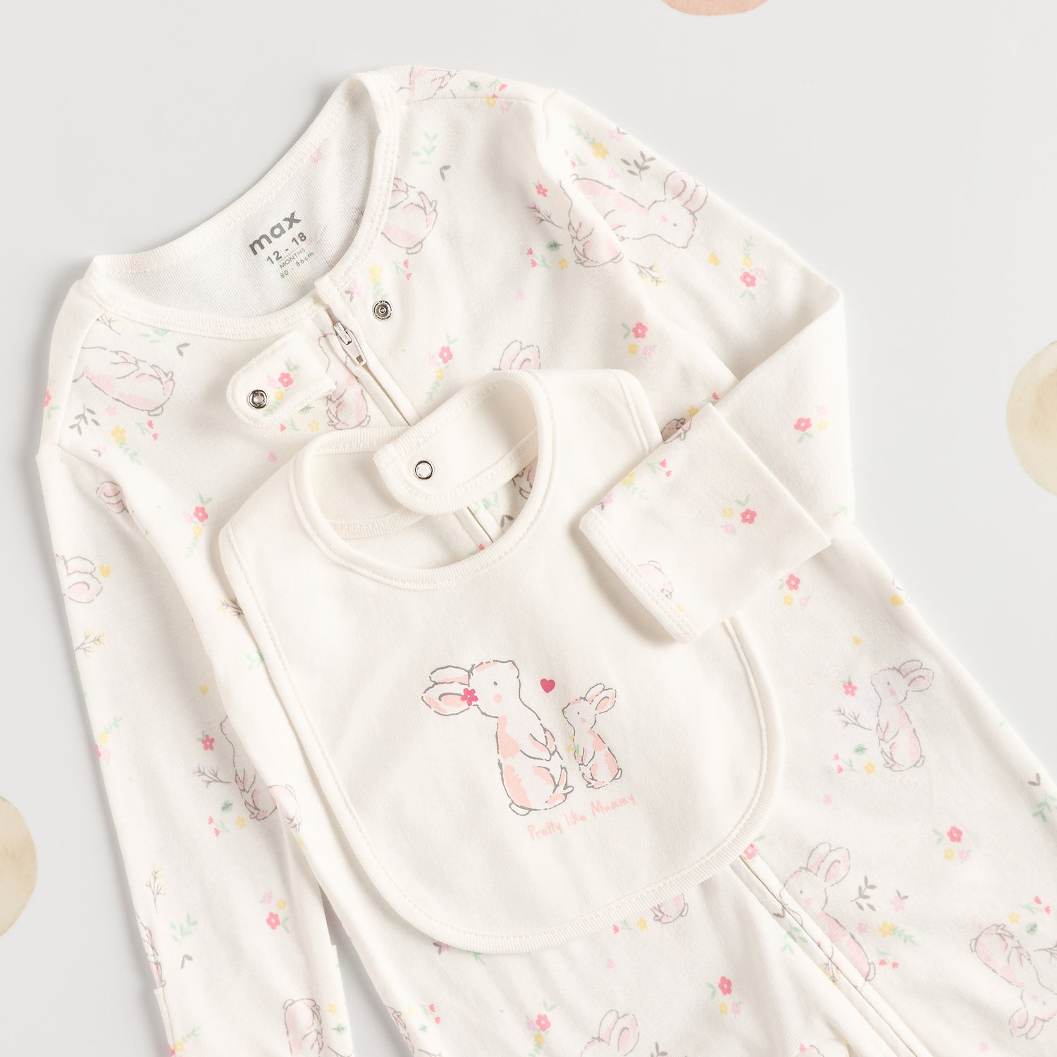 All-Over Bunny Print Sleepsuit with Bib