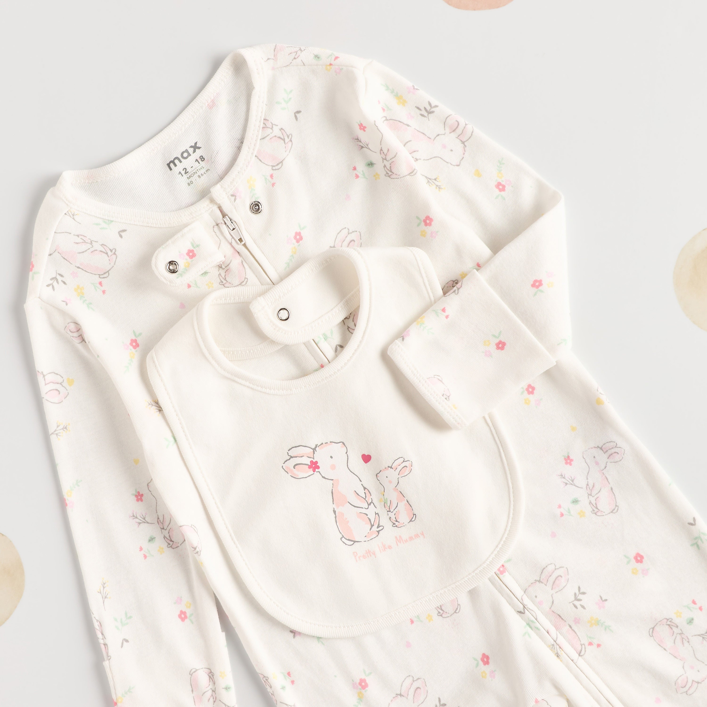 All-Over Bunny Print Sleepsuit with Bib