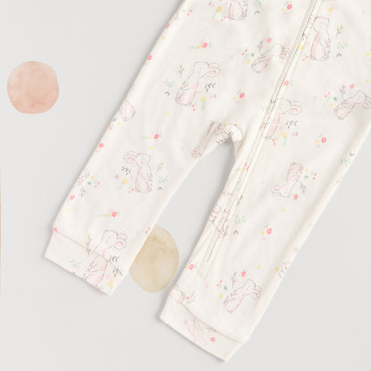 All-Over Bunny Print Sleepsuit with Bib