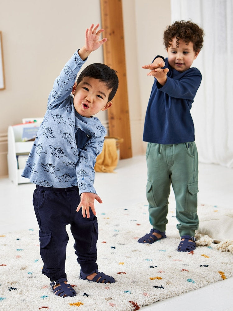 JoJo Maman Bébé Navy Blue &amp; Khaki Green 2-Pack Cargo Joggers - Size Up To 3 Months (50 - 62cm) - Navy Blue &amp; Khaki Green