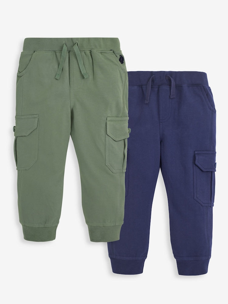 JoJo Maman Bébé Navy Blue &amp; Khaki Green 2-Pack Cargo Joggers - Size Up To 3 Months (50 - 62cm)