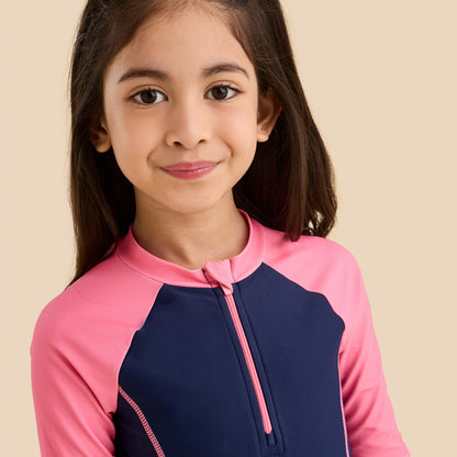 Colourblock Raglan Sleeve Swimsuit