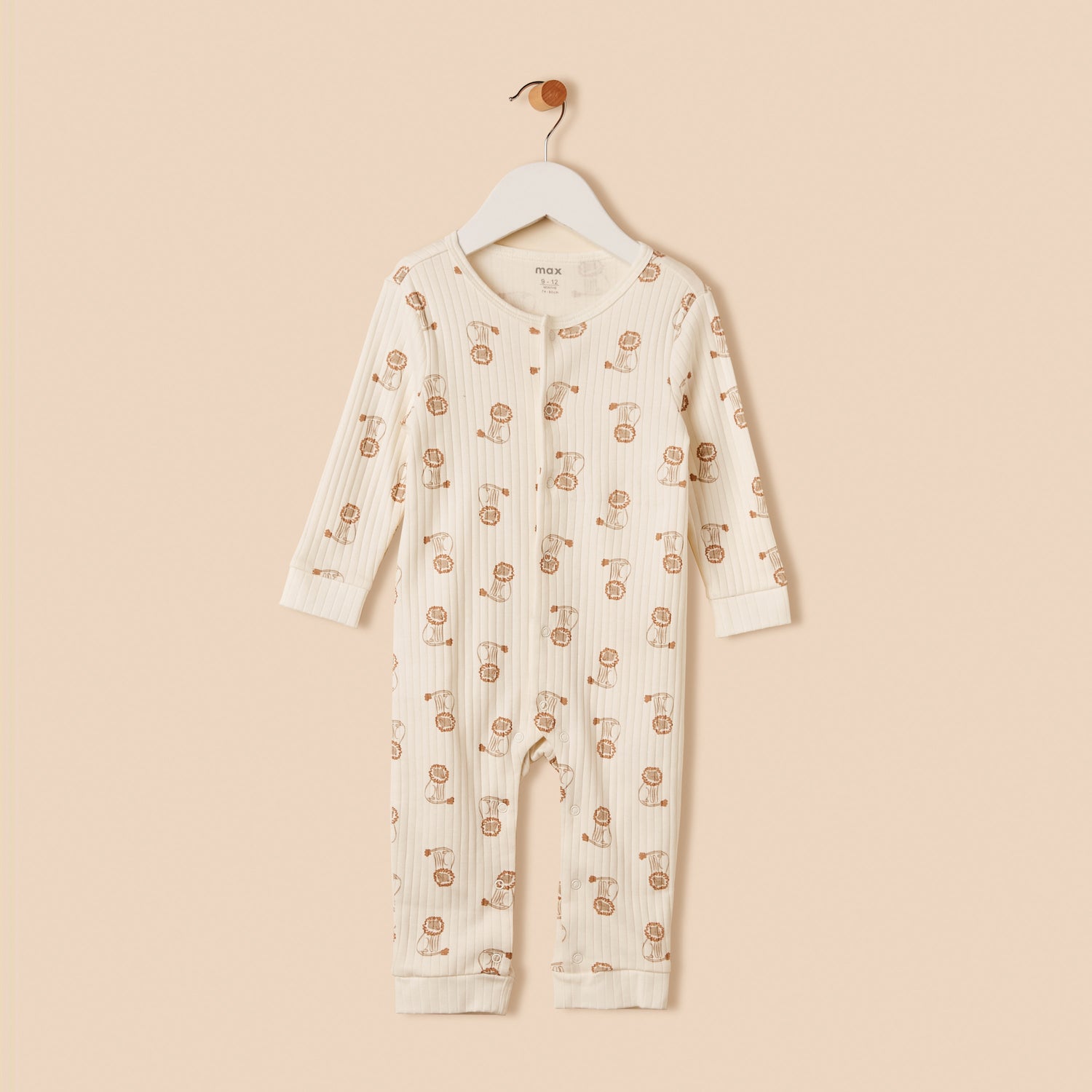 Lion Print Sleepsuit with Button Closure