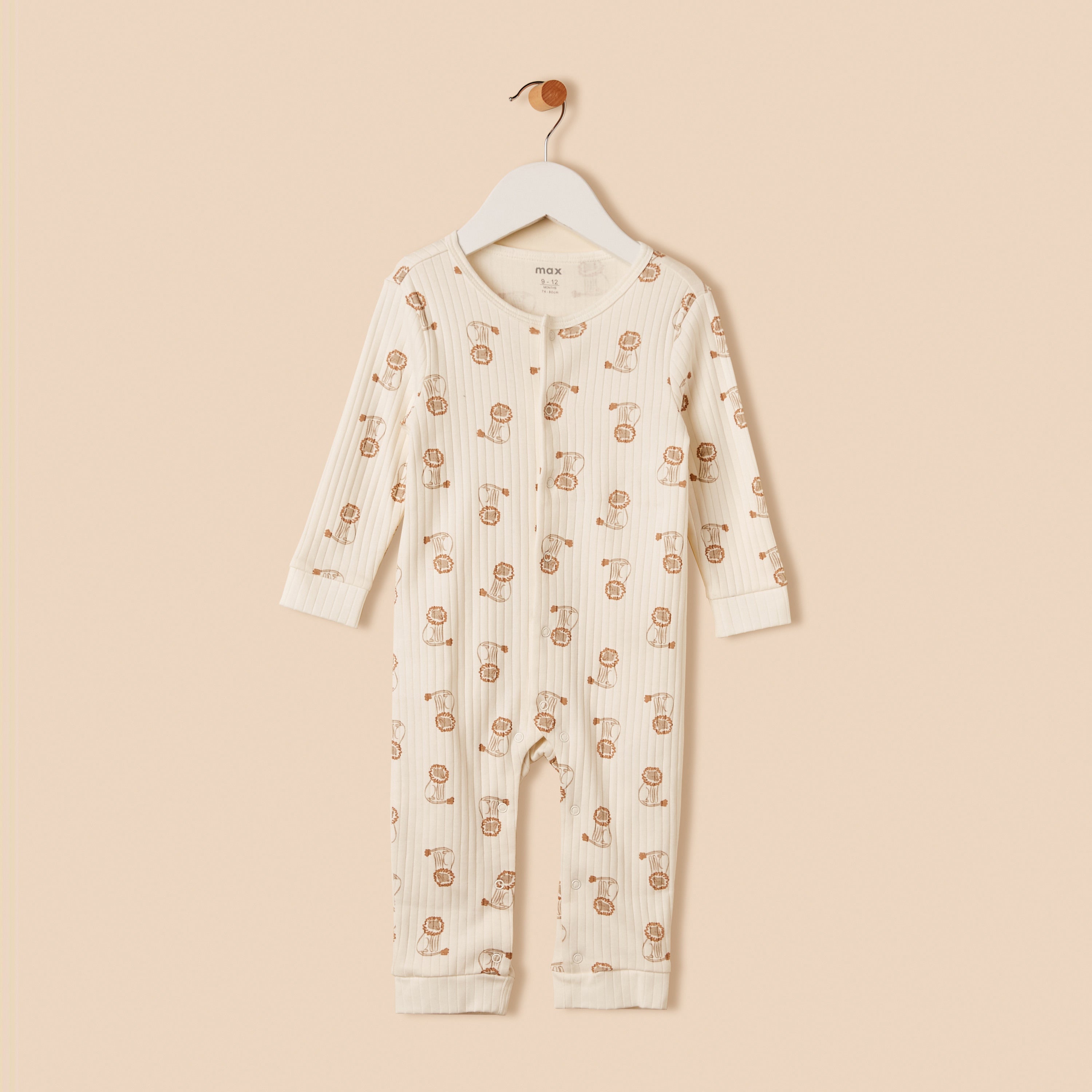 Lion Print Sleepsuit with Button Closure
