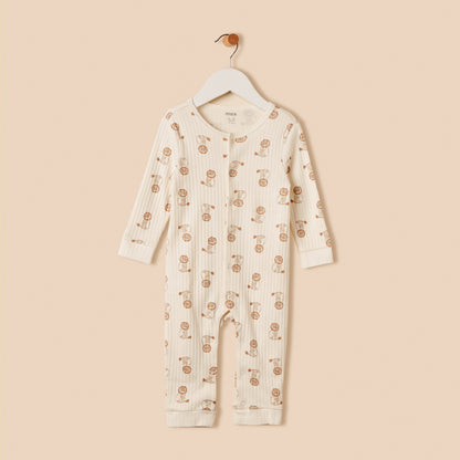 Lion Print Sleepsuit with Button Closure