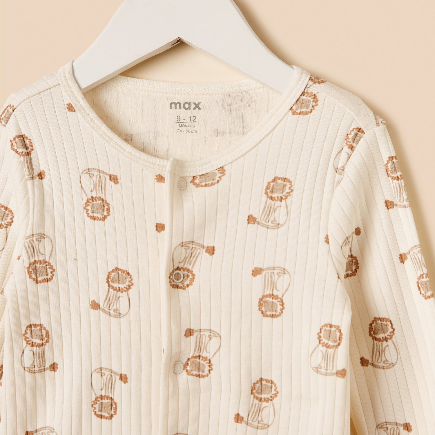 Lion Print Sleepsuit with Button Closure