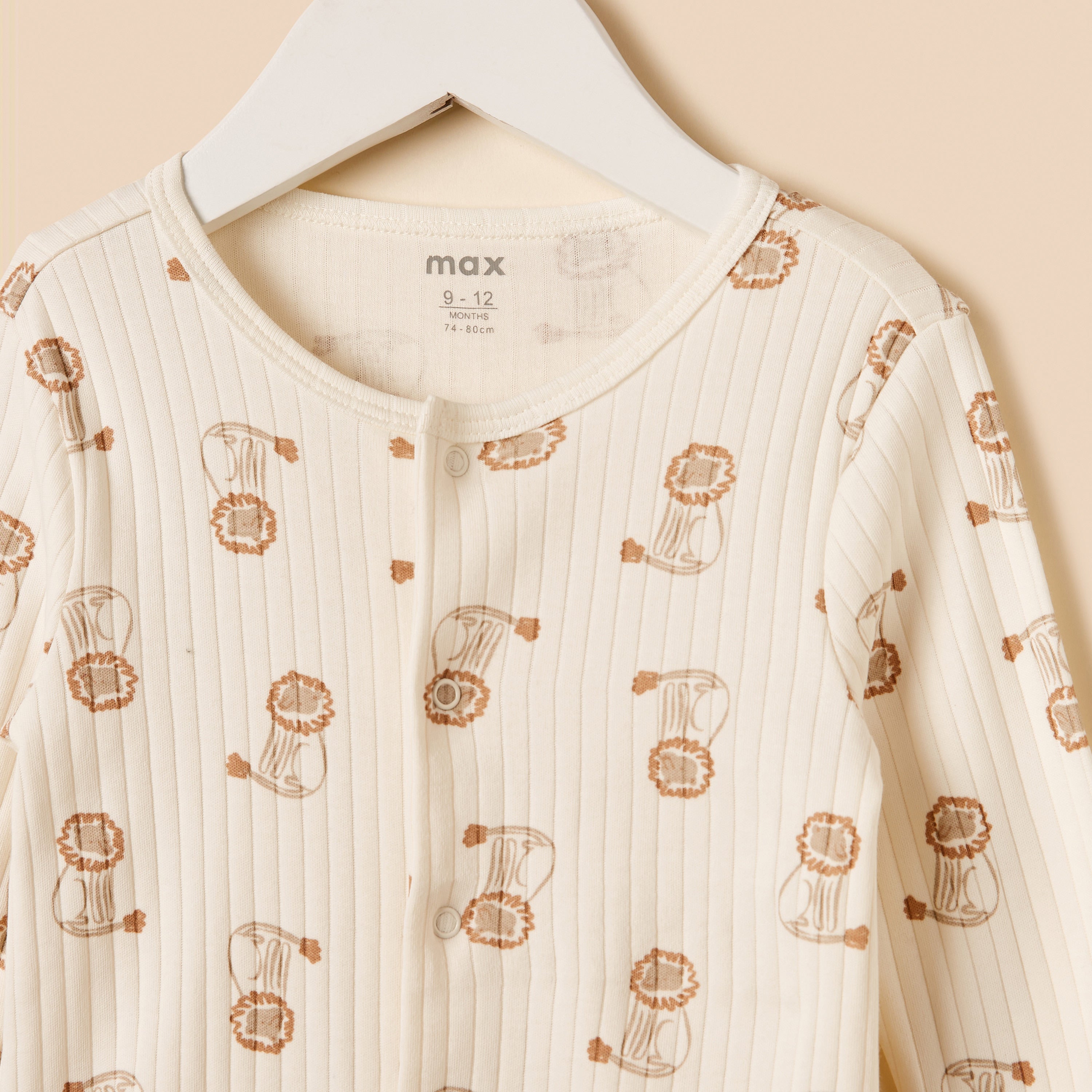 Lion Print Sleepsuit with Button Closure