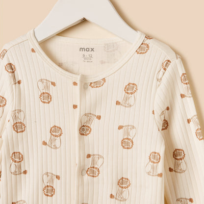 Lion Print Sleepsuit with Button Closure