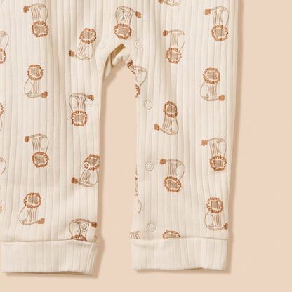 Lion Print Sleepsuit with Button Closure
