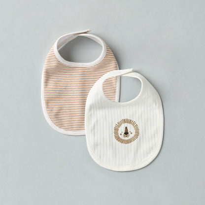 Pack of 2 - Printed Bib with Snap Button Closure - Brown / Free Size