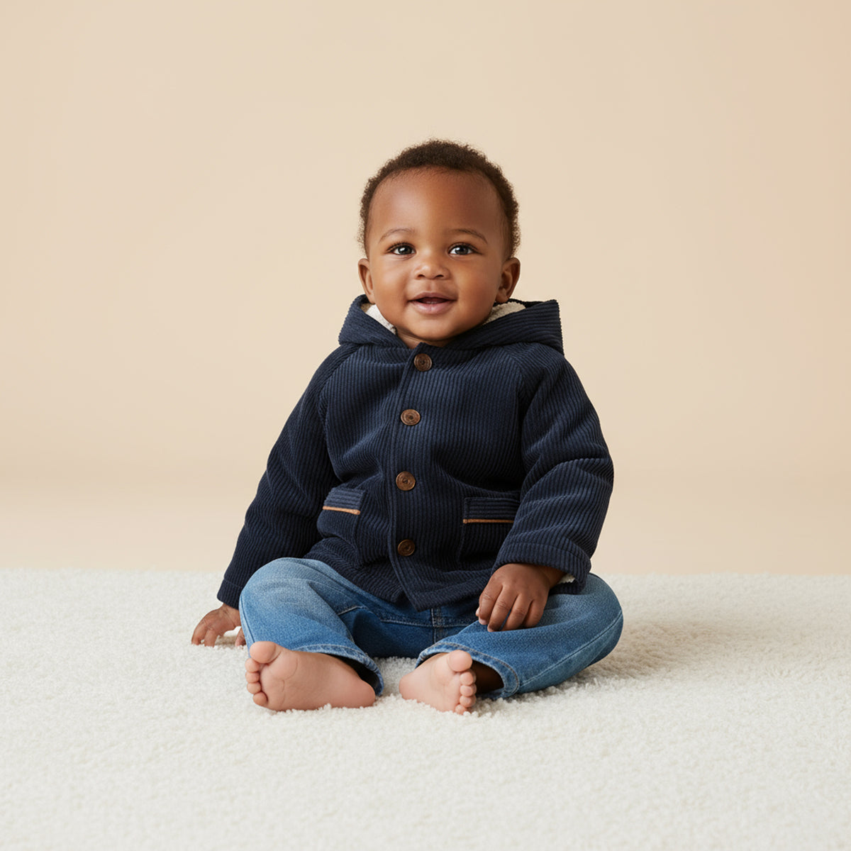جاكيت كوردروي بقبعة وبطانة فرو