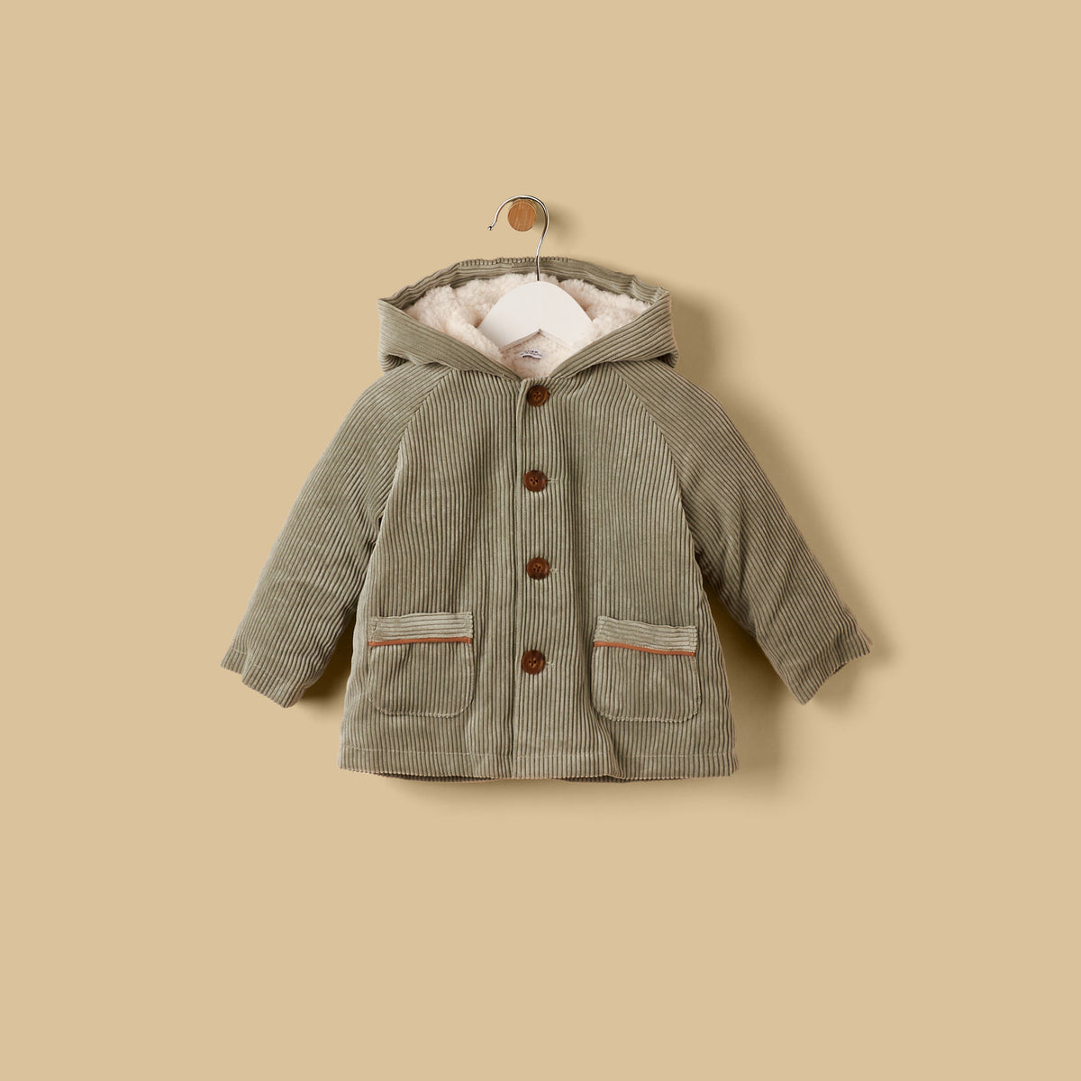 Corduroy Hooded Jacket with Fur Lining