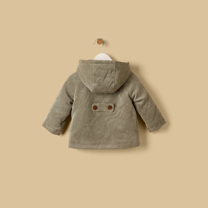 Corduroy Hooded Jacket with Fur Lining