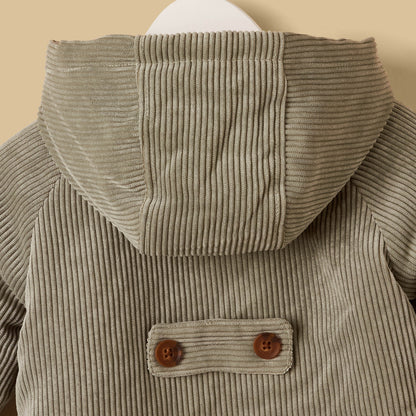 Corduroy Hooded Jacket with Fur Lining