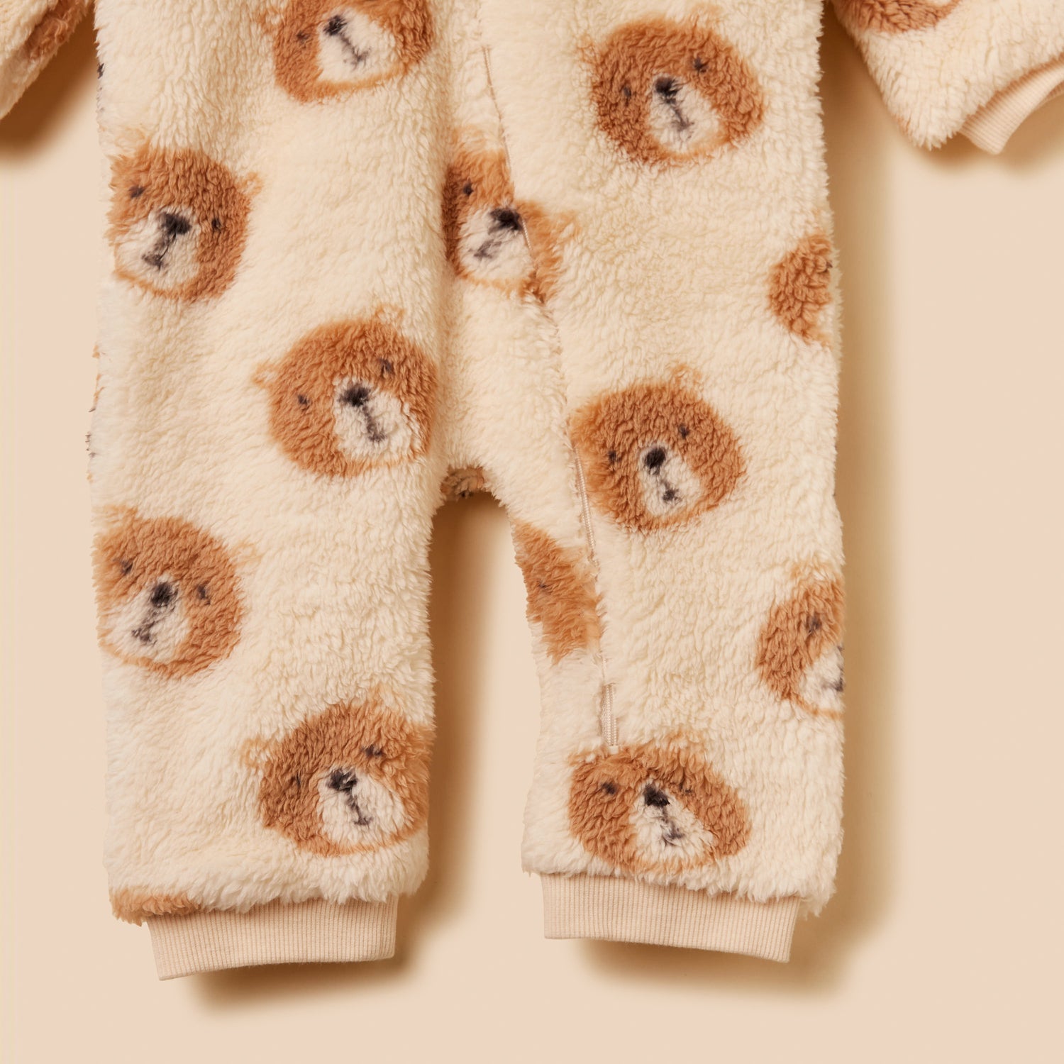 Bear Print Hooded Faux Fur Sleepsuit