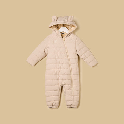 Quilted Hooded Pramsuit - Brown / 12-18 mths