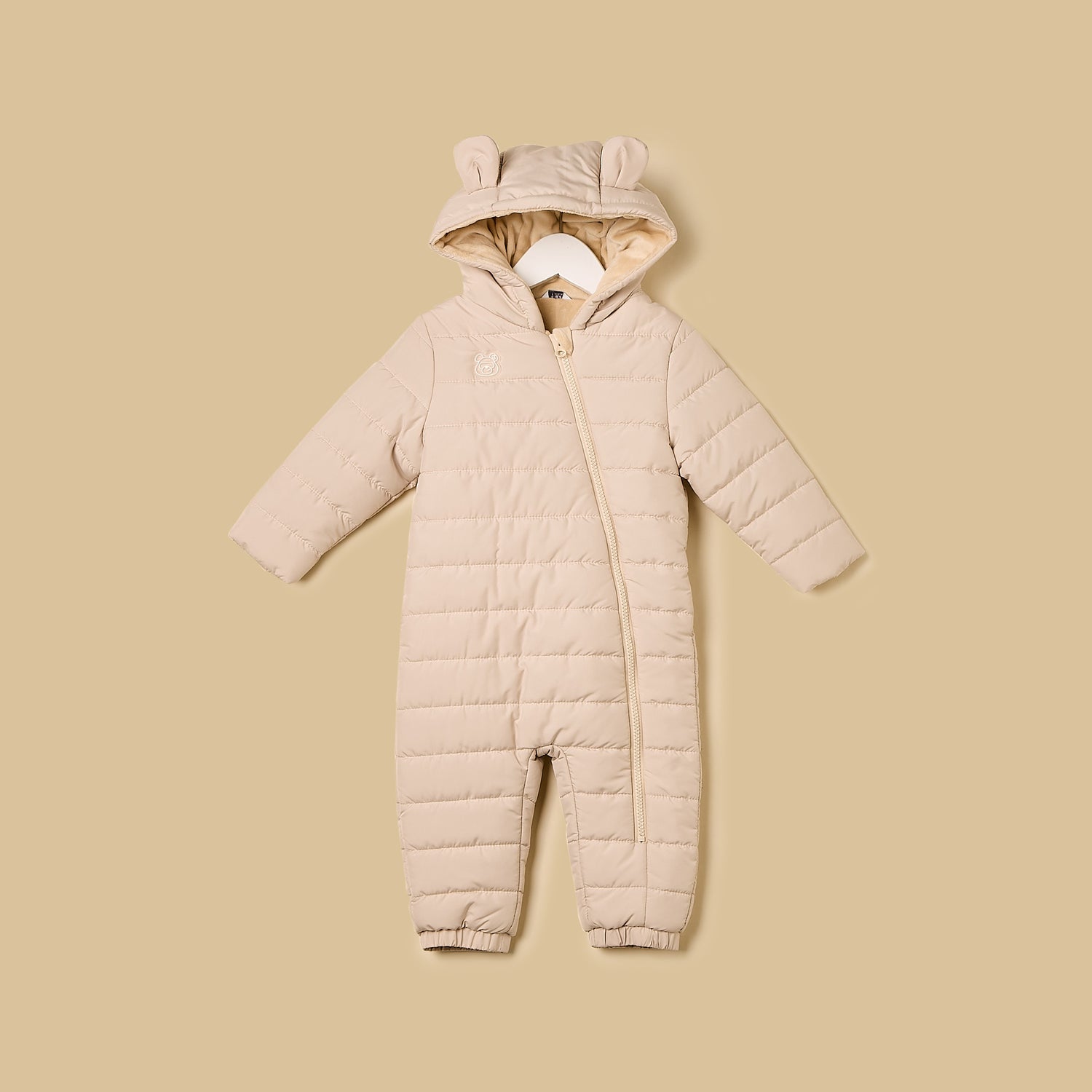 Quilted Hooded Pramsuit - Brown / 12-18 mths