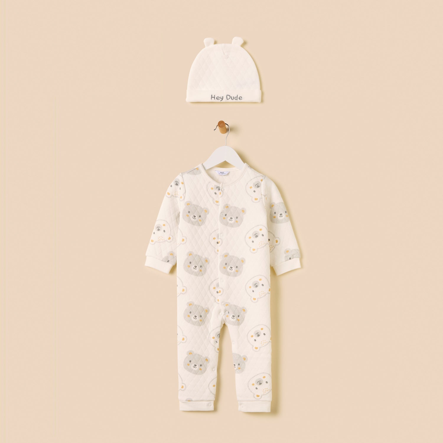 Bear Textured Velour Sleepsuit with Beanie Cap