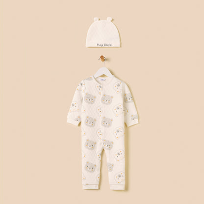 Bear Textured Velour Sleepsuit with Beanie Cap