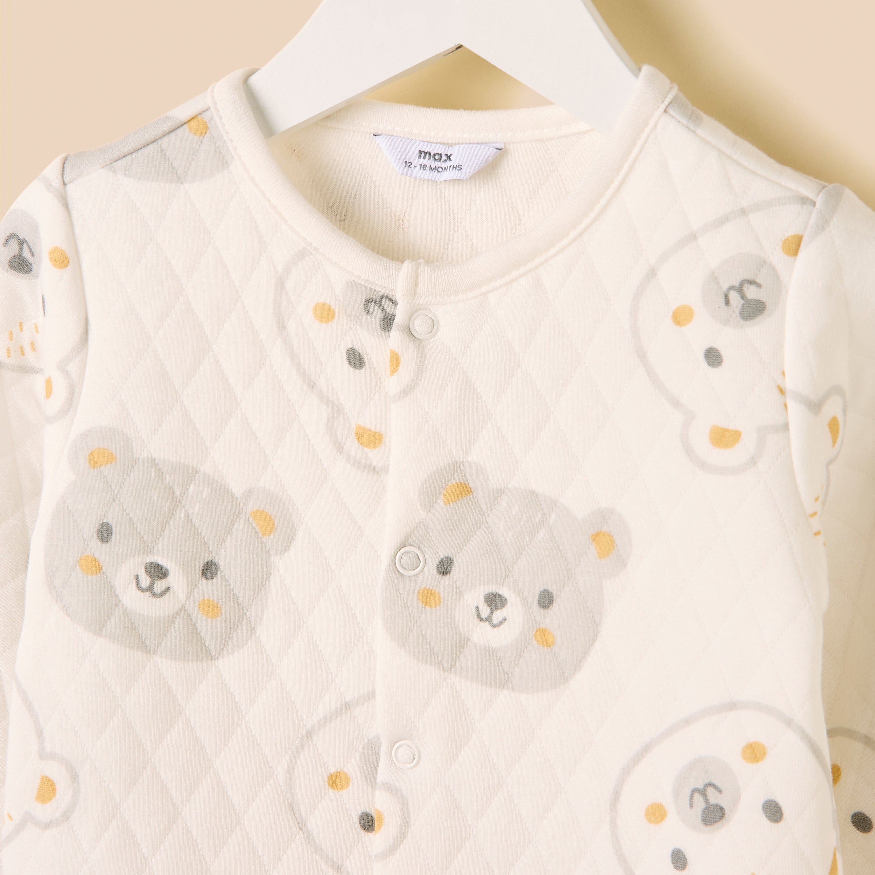 Bear Textured Velour Sleepsuit with Beanie Cap