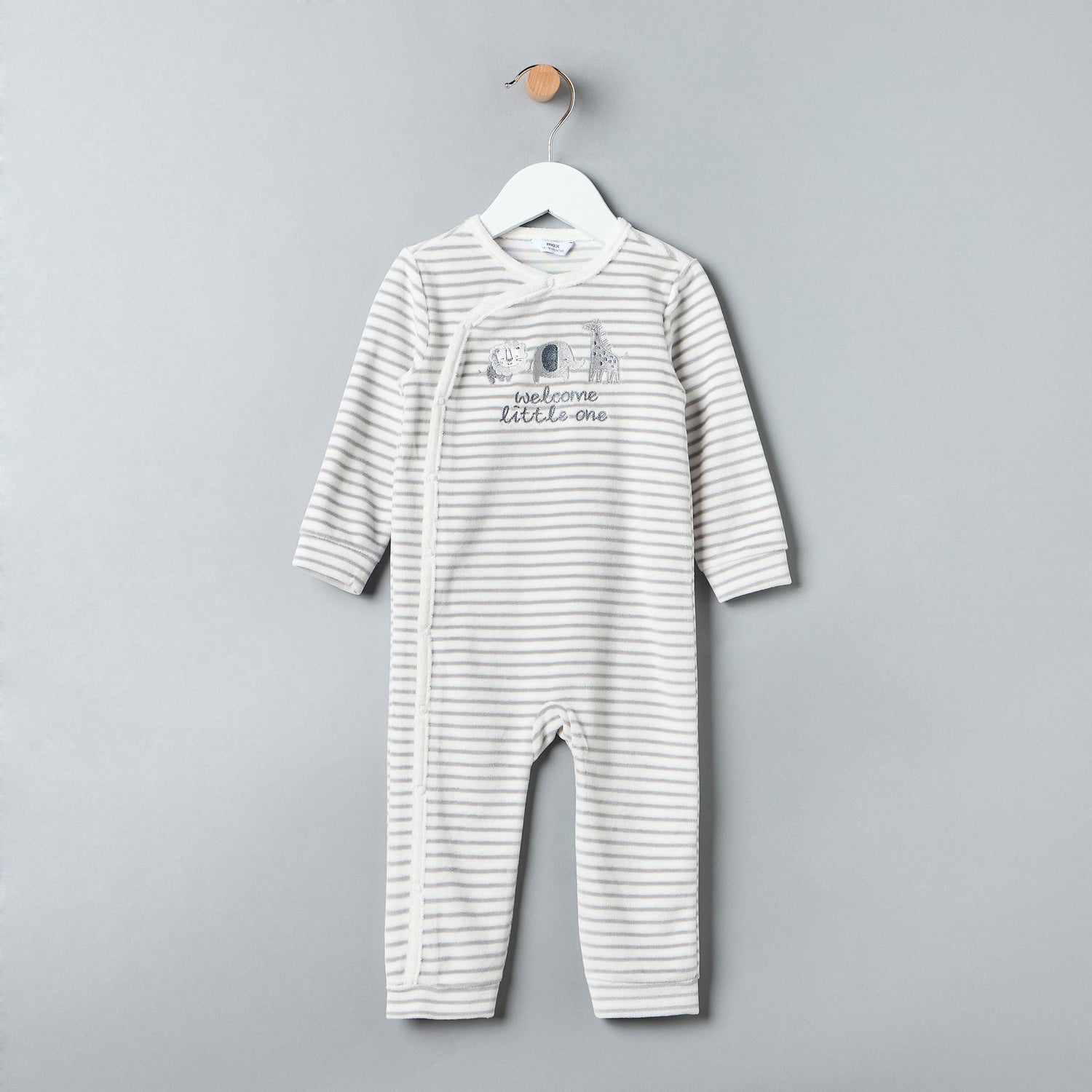 Striped Velour Sleepsuit with Beanie