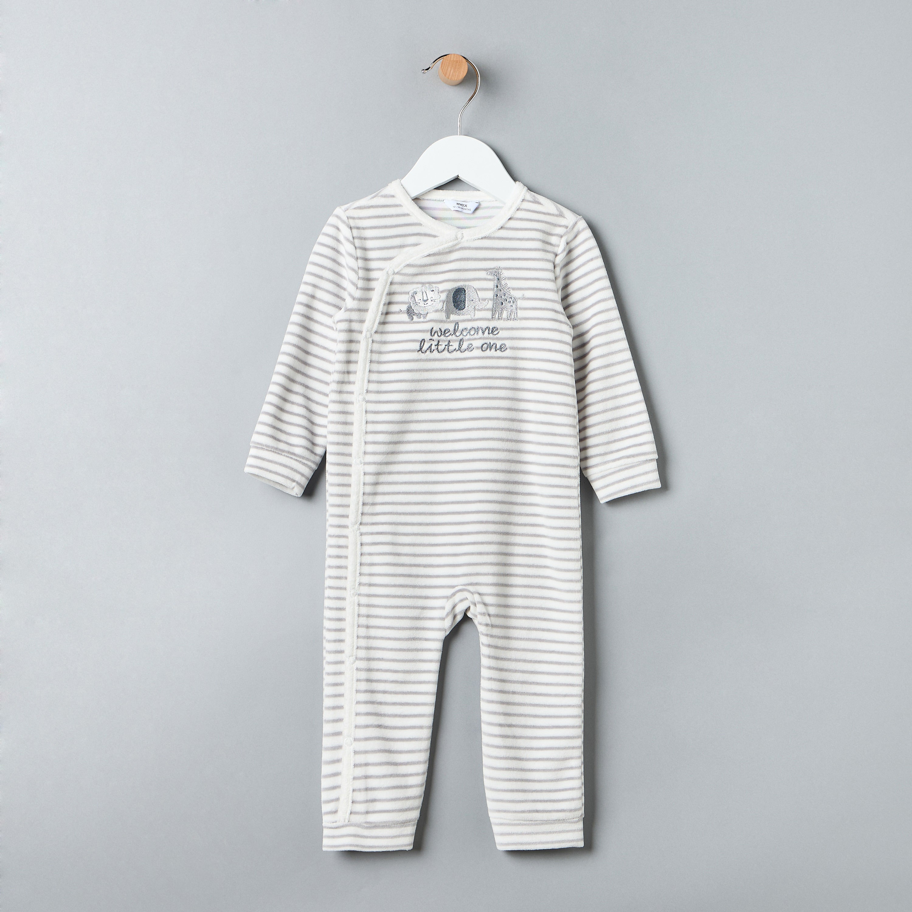 Striped Velour Sleepsuit with Beanie