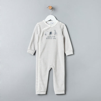 Striped Velour Sleepsuit with Beanie