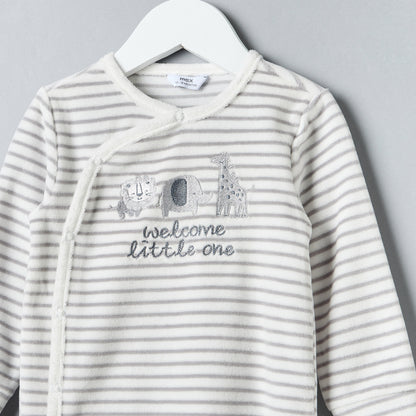 Striped Velour Sleepsuit with Beanie