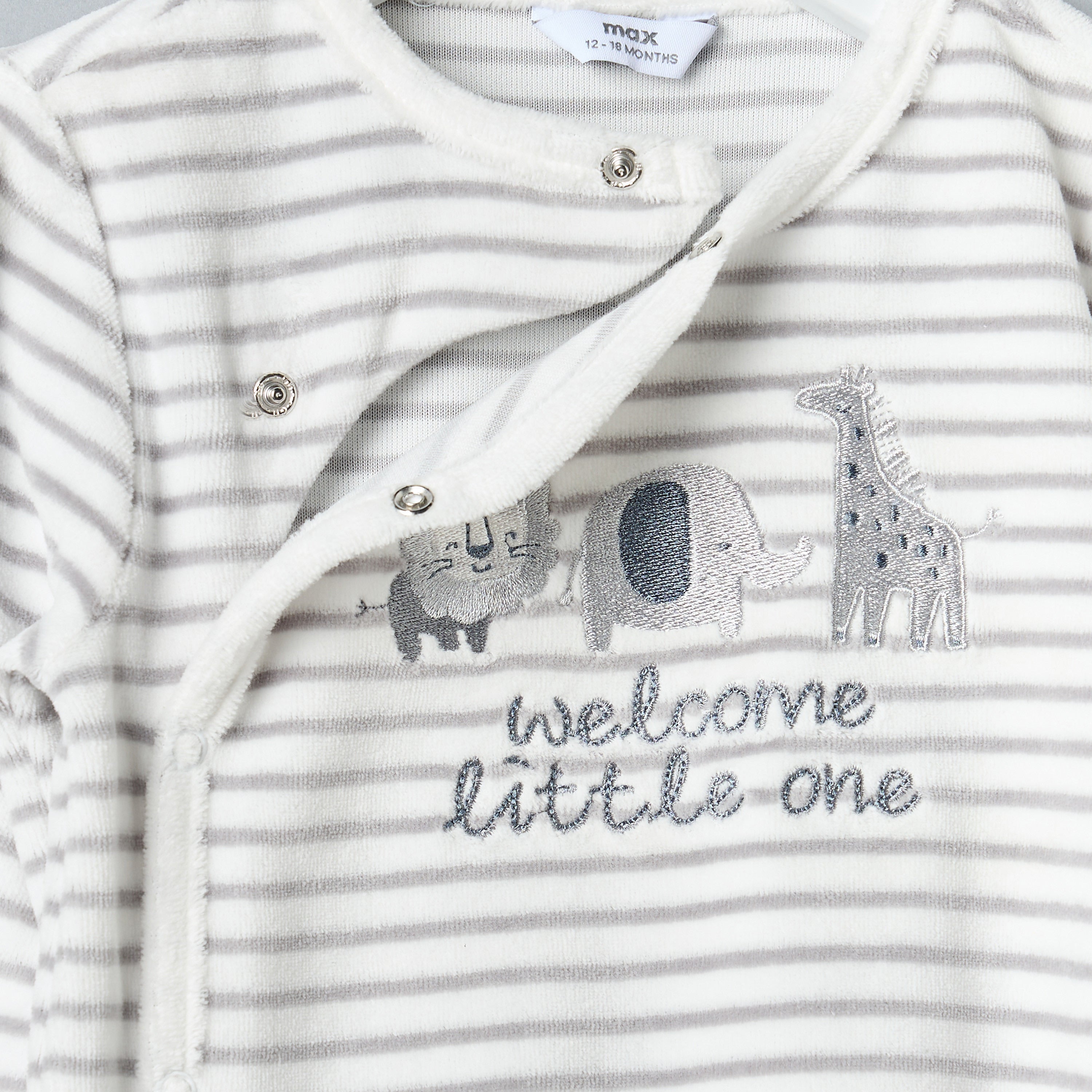 Striped Velour Sleepsuit with Beanie