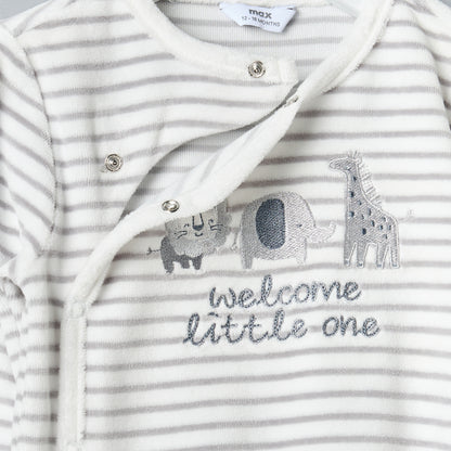 Striped Velour Sleepsuit with Beanie