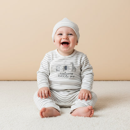 Striped Velour Sleepsuit with Beanie - White / 12-18 mths