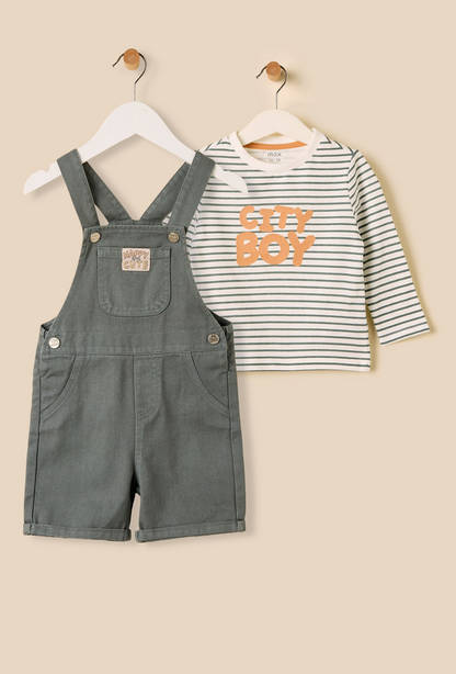 Striped T-shirt and Denim Dungaree Set-undefined-image-1