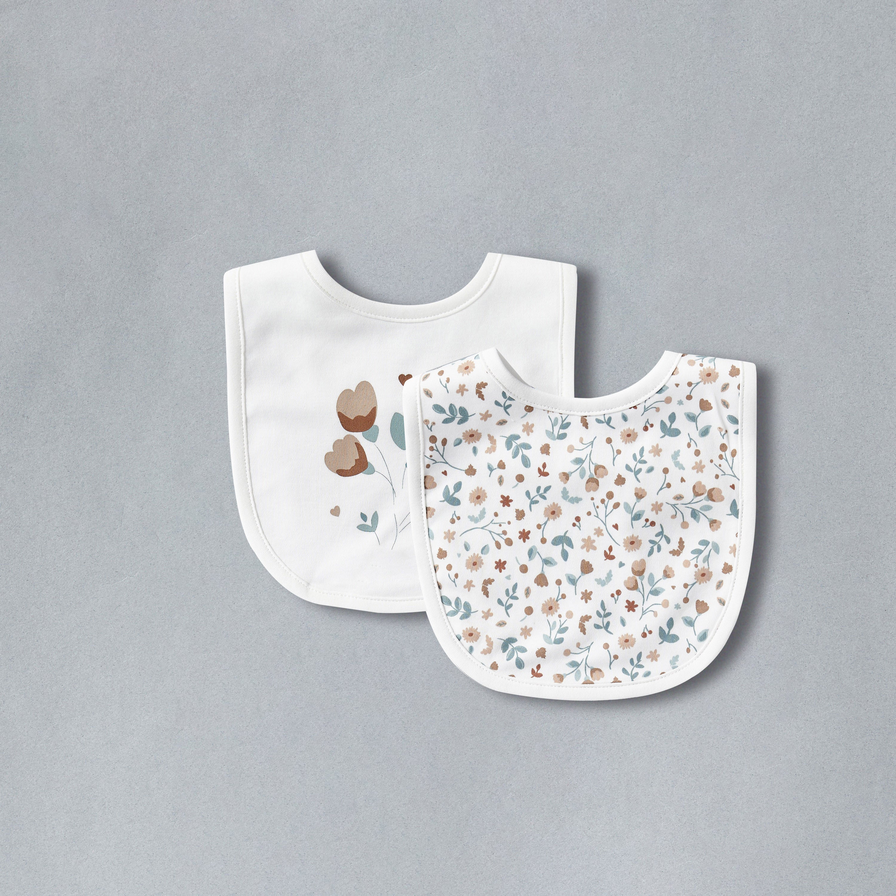 Pack of 2 - Floral Print Bib - Cream / 12-18 mths