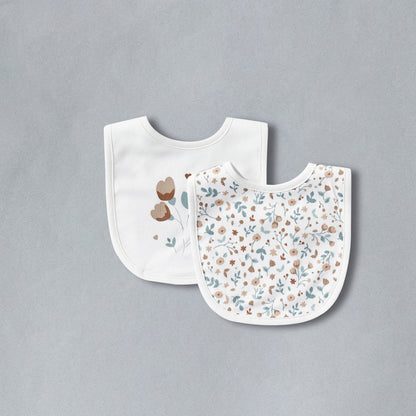 Pack of 2 - Floral Print Bib - Cream / 12-18 mths